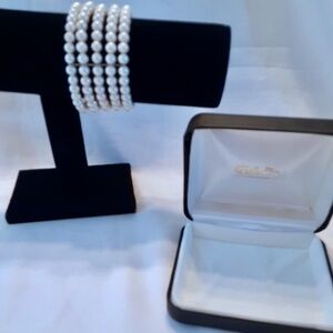 💲SALE 💲 NWOT Genuine Freshwater Cultured White Pearl 5 Row Bracelet Sterling